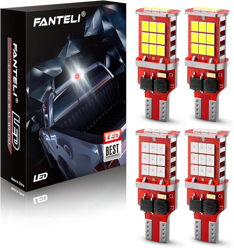 FANTELI 921 LED Bulb, Strobe 3rd Third Brake Light Bulb Red and Truck Cargo Bed Lights White, 300% Brighter Non-Polarity 194 912 T15 906 904 902 W16W, Pack of 4 - Image 1